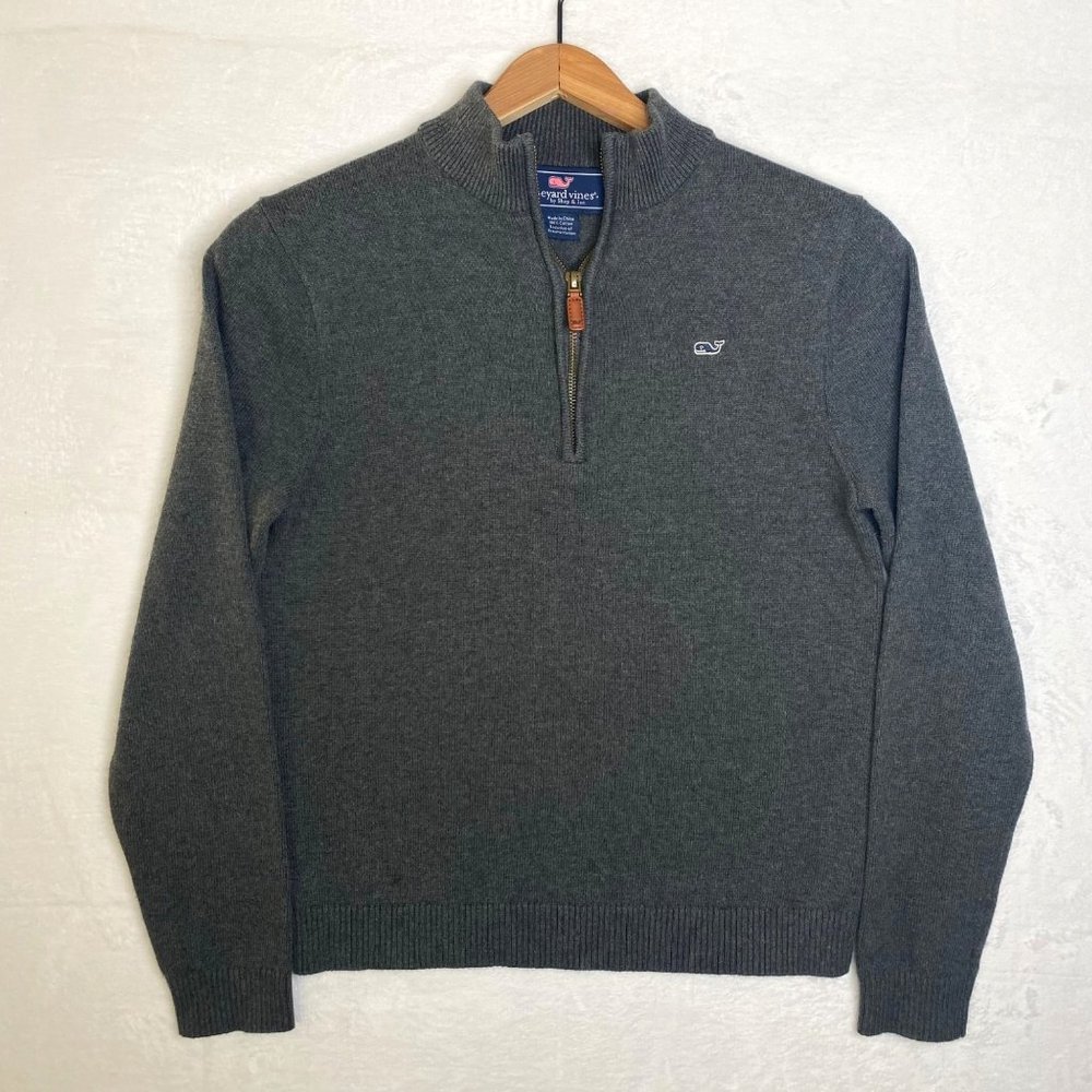Vineyard Vines Boys Long Sleeve Pullover 1/4 Zip Sweater Gray Size XL (18)